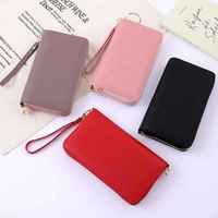 Dompet Unisex, asli, kualitas terbaik, lipat dua, penutup ritsleting, panjang portabel, Premium, saku depan bagus