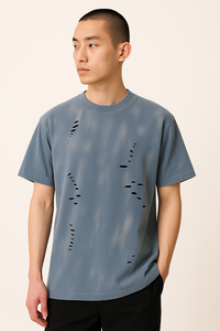 Camisetas de gran tamaño para hombre 100% algodón acanalado cuello redondo ropa de calle de alta calidad camiseta sólida personalizada para hombres - Product Image 4