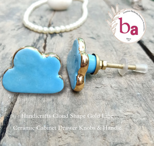 Moroccan Luxury Blue Gold Line Ceramic Knobs Cloud Shape Blue Colour Cabinet Drawer <b>Door</b> Cupboard Pulls Handle Kitchen Bedroom - Product Image 2