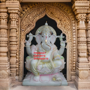 รูปปั้นพระพิฆเนศกลางแจ้ง ดีไซน์หรูหรา ทำจากหินอ่อนธรรมชาติ ทนทาน ดีไซน์แบบดั้งเดิม - Product Image 1