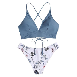 เซ็ตบิกินี่2ชิ้นแบบบราซิลเลี่ยนแวววาวของผู้หญิงชุดใส่ชายหาดพร้อมเทคนิคการย้อมสีพื้น - Product Image 4