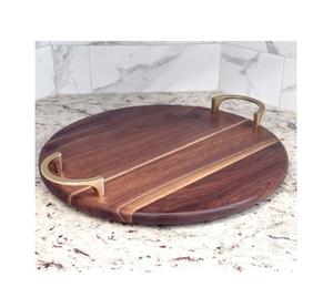 Bandeja de madera de tamaño y forma personalizados de la mejor calidad con mango de bandeja de plata para servicio de madera decorativa de hotel - Product Image 3