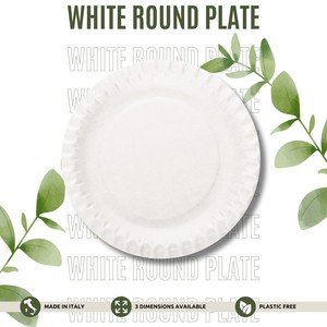 Assiette en papier ronde blanche jetable, recyclable, biodégradable, de qualité alimentaire, avec revêtement, pour usage commercial, style solide - Product Image 2