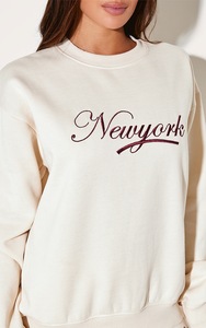 100% algodón logotipo personalizado crema 2 piezas mujer Boxy bordado chándal conjunto de longitud completa mujer 2 piezas Jogger & Sweatsuit conjunto - Product Image 4