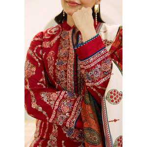 Ensemble 3 pièces ZAHRA SHAHJAHAN en coton brodé Dhanak, chemise, châle imprimé Courtrai et pantalon brodé - BIC-4130 pour Printemps/Été - Product Image 2