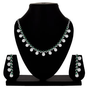 Exotic Bloom American Diamond Choker Necklace Set Classic Vintage Gold Silver Plated Link Chain <b>for</b> <b>Wedding</b> & Party Engagement - Product Image 1