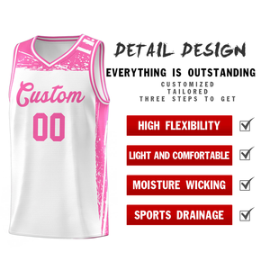 Uniforme de Baloncesto sin Mangas para Hombre Adulto, Transpirable, Talla Grande, Diseño Estampado Blanco y Rosa, Absorbe la Humedad - Product Image 3