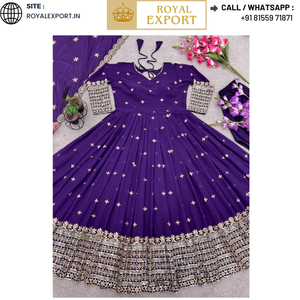 Último vestido de Aanarkali bordado Georgette de color púrpura con Secuencia Dupatta en tarifa al por mayor por Royal export India - Product Image 5