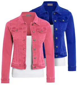 Hot Selling Custom Brand Cropped Denim Jacket Women Jeans Long Sleeve Custom Logo Fashion Casual Denim Jacket For Women
