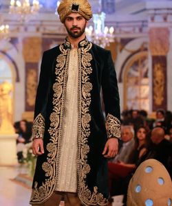 SHERWANI NEW---ELEGANT avec belle broderie sur tissu velours et également chaussure assortie avec robe pour fête/mariage @ 2022 - Product Image 1