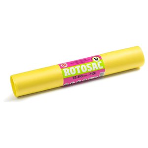 Rotosac Amarillo 972241HD Juego de 10 Bolsas de Basura de Plástico PE Resistentes de 110 Litros de Capacidad con Lazos para Uso Industrial, Cocina y Baño - Product Image 1