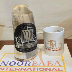 VIKING SHIP HORN MUG Material de cuerno de búfalo duradero Artesanías naturales en estilo animal para ocasiones navideñas y de Pascua - Product Image 6