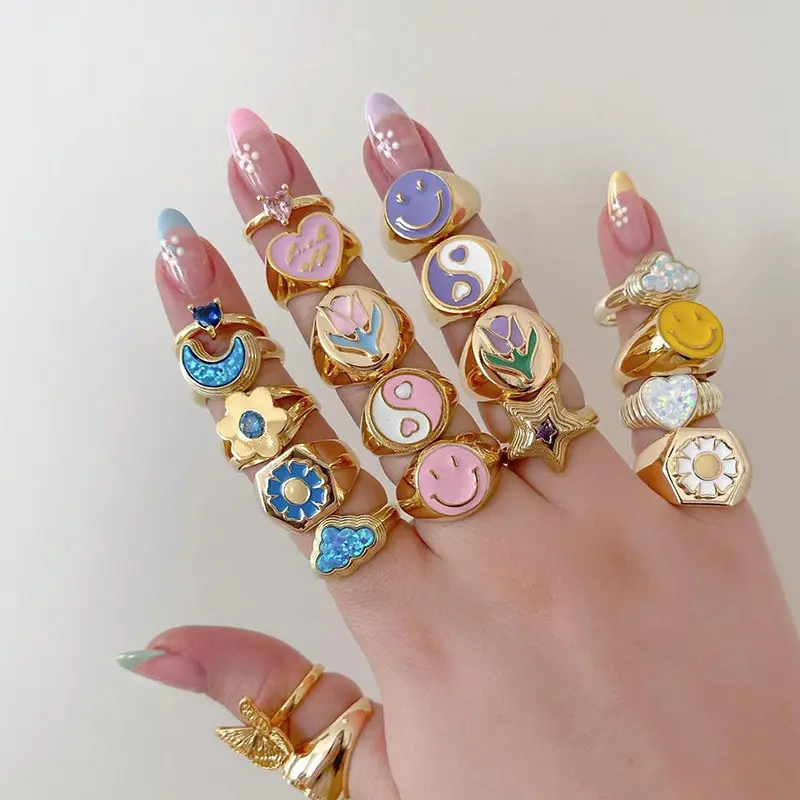 Low MOQ 10pcs Wholesale fashion teenage girls jewelry 18k enamel vintage y2k rings