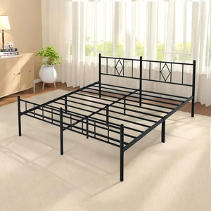 Estructura de cama de metal clásica con cabecero de arte del hierro, resistente y sin ruido, no se necesita resorte de caja, almacenamiento debajo de la cama, negro - Product Image 2