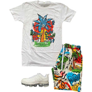 Conjunto de Camiseta y Pantalones Cortos con Estampado de Auto para Hombre, Verde y Amarillo, Conjunto de Dos Piezas a Juego, Ropa Urbana de Verano, Estilo Urbano - Product Image 4