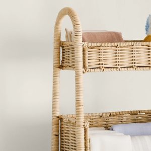 Étagère de rangement en rotin tissé à la main en forme de coquille Saint-Jacques, 2 niveaux, organisateur en osier naturel, étagère écologique, décoration d'intérieur, meubles - Product Image 3