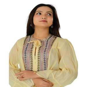 Femmes fait à la main Boho brodé coton haut Designer décontracté été Blouse léger Festival porter longue longueur tissé chemise - Product Image 5