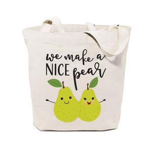 Nice Pear Cotton Canvas Tote Bag Eco-Friendly Medium Adorable Cartoon Letter Screen Logo Printing for Daily Use Advertising Gift - Product Image 1