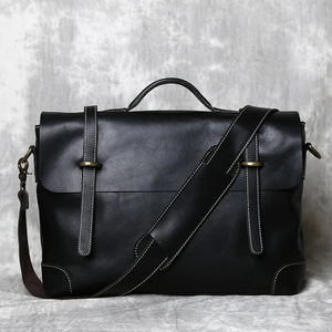 Classic Genuine Leather Laptop Messenger Shoulder Bag Durable Protective Waterproof Portable Office Use Black - Product Image 1
