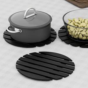 Salvamanteles de madera negra, soporte para platos, protector de calor, vajilla antideslizante, esencial para cocina, comedor, utensilios de cocina multiusos - Product Image 6