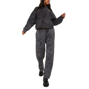 Logotipo personalizado 100% algodón de gran tamaño transpirable lavado ácido mujeres chándal venta al por mayor mujeres 100% algodón lavado ácido chándales - Product Image 2