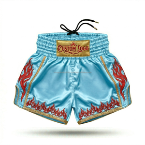 Pantalones Cortos de Muay Thai de Poliéster con Costuras Reforzadas, Parche Bordado Profesional, Pantalones Cortos de Kickboxing de Alta Calidad, Envío Rápido - Product Image 1