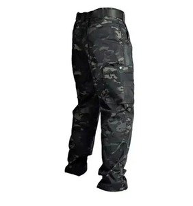 Pantalon cargo décontracté noir droit, multi-poches, en toile imperméable et respirante, polyester/coton, taille mi-haute, homme, hiver - Product Image 1