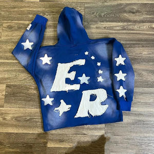 Personnalisé 400 gsm Lavage à l'acide Vintage Distressed Broderie Patch À Capuche Streetwear Coupe Brut Recadrée Capuche Doublée Polaire Hiver À Capuche - Product Image 3