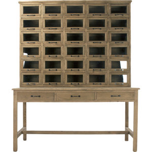 Weathered Oak Solid Wood Rectangular Credenza <b>Desk</b> with 30 Drawers 3 <b>Desk</b> Sections 1-Year Warranty - Product Image 1