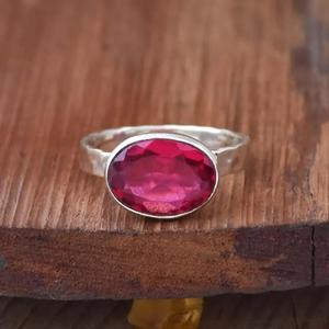 แหวนพลอยอัญมณีสีเงิน925สไตล์โบฮีเมียนทรงวงรีสำหรับตัดรูปวงรีของขวัญวันครบรอบศาสนาคริสเตียนแหวนพลอยทับทิม - Product Image 1