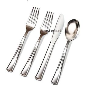 Juego de cubiertos de 3 piezas con mango corto, diseño moderno, chapado en plata pulida con efecto espejo, hecho a mano, con cuchara, tenedores y cuchillo para servir. - Product Image 2