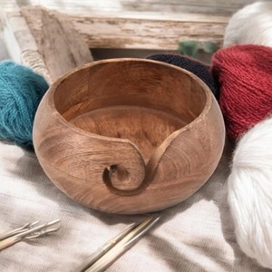 Handmade Wooden Yarn <b>Bowl</b> for <b>Knitting</b> Crochet Yarn Storage Holder Crafts Accessories Portable Mango Wood Gift for Knitters - Product Image 2