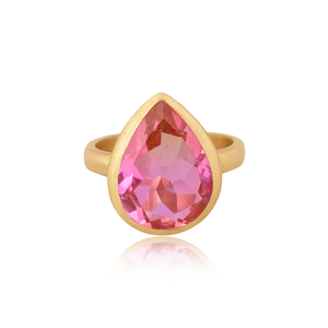 แหวนควอทซ์สีชมพู Bio คู่ผลิตแหวนทองเหลืองชุบทอง22K สำหรับผู้หญิงซัพพลายเออร์เครื่องประดับ - Product Image 1