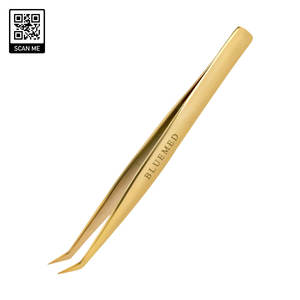 Pinzas de Belleza para Pestañas de Acero Inoxidable Quirúrgico Bluemed Clásicas, Punta de Fibra Inclinada, Herramienta de Extensión de Pestañas Antideslizante, Alta Precisión de Cierre - Product Image 1