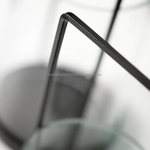 Modern Slim Black Glass <b>Lanterns</b> <b>Set</b> of 2 Wrought Iron Candle Jar Holders for Home Decoration Christmas Metal Accessories - Product Image 2