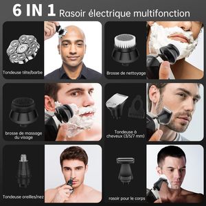 Rasoir Électrique 6-en-1 pour Hommes, Étanche, Flottant, Utilisation Humide et Sèche, Rechargeable avec Affichage, Tondeuse Nez et Cheveux pour le Corps, IPX7 - Product Image 5