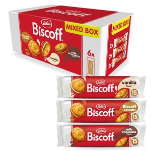 Galletas tipo sándwich Lotus Biscoff, paquete variado, crema Biscoff/crema de vainilla/crema de chocolate con leche, 5.29 onzas (paquete de 6) - Product Image 1