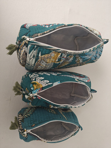 Juego de 3 bolsas de maquillaje con cremallera de algodón ecológicas impresas en bloque hechas a mano para India para bolsas, Kit organizador de cosméticos de viaje - Product Image 5