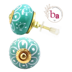 Perillas de cerámica con flores verdes, herrajes con acabado dorado para cocina, dormitorio, baño, tocador, armario, tiradores de cajón para armarios, hoteles - Product Image 1