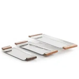 Bandeja para servir personalizada, té, café, comida, desayuno para el hogar, mesa decorativa, plato para servir de aluminio con mango de madera - Product Image 2