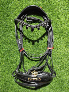 Brida de cuero Premium para doma, banda para cejas de cristal de piedra negra con relleno negro suave a precio mayorista... - Product Image 2