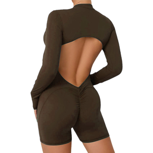 จั๊มสูทกีฬาซิปครึ่งบั้นท้ายสีพีชด้านหลังสวยสำหรับผู้หญิงบอดี้สูทชิ้นเดียวสำหรับใส่วิ่งเล่นกีฬาฟิตเนสวิ่งโยคะ - Product Image 2