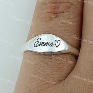 925 Sterling Silver Custom Name <b>Ring</b> <b>Dainty</b> Handmade Band with Engraved Text Name Slogan Message Personalized Jewelry for Gifts - Product Image 1