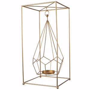 Portavelas con marco de alambre geométrico con acabado plateado para mesa de comedor, fiesta y decoración de Navidad, candelero para sala de estar y boda - Product Image 5