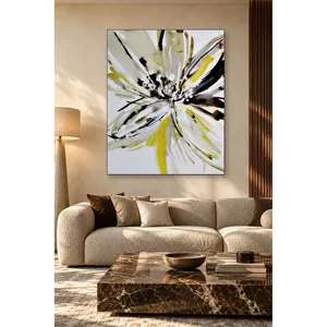 Fida Yellow Black Watercolor Blooming Flower <b>Canvas</b> Print - Product Image 1