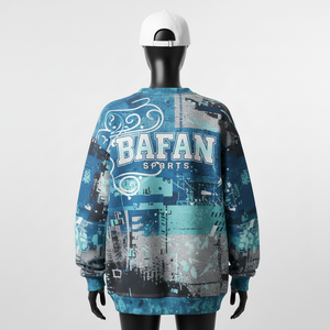 Sweat-shirt oversize pour femme, en polaire de polyester de haute qualité, toucher doux et chaud, gris sarcelle, imprimé intégral, logo respirant - Product Image 2