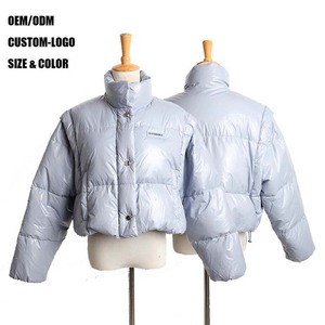 OEM logotipo personalizado brillante invierno Crop Top Bomber chaqueta para las mujeres acolchado transpirable respetuoso del medio ambiente de punto de nylon forro - Product Image 6