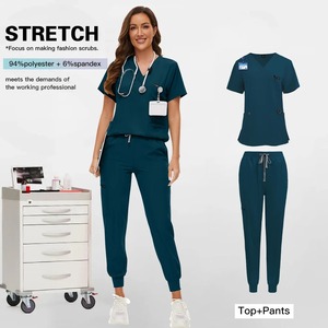 Élégant nouveau costume de gommage d'infirmière anti-rides pour femmes tissu de maillot vif uniformes médicaux ensembles de gommage d'hôpital - Product Image 3