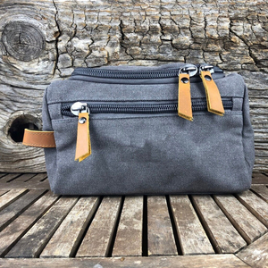 Kit Dopp de viaje de lona de cuero resistente al agua para hombres, aseo, afeitado cosmético, organizador de artículos de tocador - Product Image 1