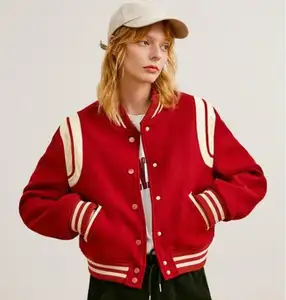Damen British Crew Neck Short Red Casual Baseball Jacke Mäntel Mode Outwear Damen Uni Bomber jacke